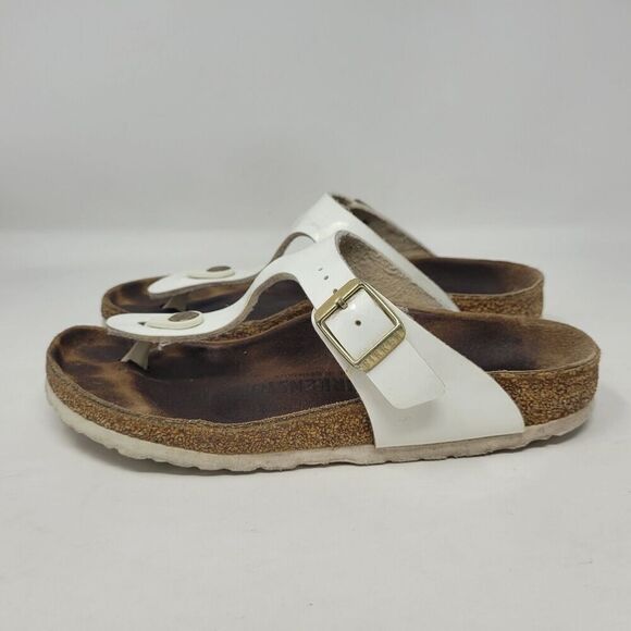Birkenstock Sandals Womens EU36 US5 Gizeh White Birko-Flor Patent Slides - Picture 6 of 12